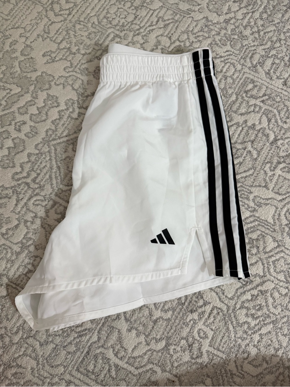 adidas White Kids Athletic Shorts with Black Stripes